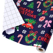 Papel de embrulho BIOBROWN Pixel Christmas Papai Noel Design Papel de embrulho BIOBROWN Pixel Christmas Papai Noel Design