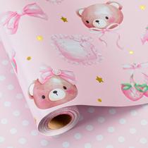 Papel de embrulho Burymento Pink Strawberries Bear 43cm x 10m