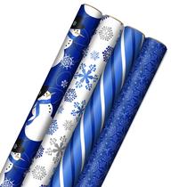 Papel de embrulho de Natal Hallmark Blue 4 rolos de 120 pés quadrados Papel de embrulho de Natal Hallmark Blue 4 rolos de 120 pés quadrados