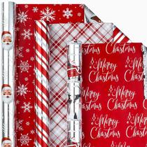 Papel de embrulho de Natal Homeral 3 rolos 43x305 cm reversível Papel de embrulho de Natal Homeral 3 rolos 43x305 cm reversível