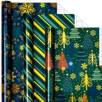 Papel de embrulho de Natal MAYPLUSS 43x305 cm 3 rolos metálicos Papel de embrulho de Natal MAYPLUSS 43x305 cm 3 rolos metálicos
