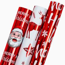 Papel de embrulho de Natal Retrify 3 rolos 43,2x304,8 cm Papel de embrulho de Natal Retrify 3 rolos 43,2x304,8 cm