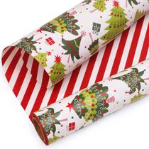 Papel de embrulho de Natal Ribbli Árvore de Natal reversível e papel de embrulho com listras brancas vermelhas - 17 polegadas x 33 pés por rolo Papel de embrulho de Natal Ribbli Árvore de Natal reversível e papel de embrulho com listras brancas vermelhas - 17 polegadas x 33 pés por rolo