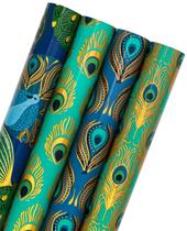 Papel de embrulho de Natal WRAPAHOLIC Peacock 76cm x 3m 4 rolos Papel de embrulho de Natal WRAPAHOLIC Peacock 76cm x 3m 4 rolos