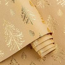 Papel de embrulho Flyhill Gold 3D em relevo para árvores de Natal 43x1000cm Papel de embrulho Flyhill Gold 3D em relevo para árvores de Natal 43x1000cm