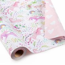 Papel de embrulho Garbendy Pink Unicorn reversível 43cm x 10m