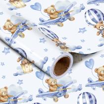 Papel de embrulho LeZakaa Baby Bear Blue Teddy Balloon Design