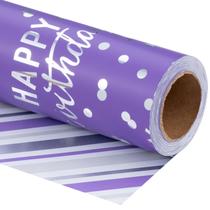 Papel de embrulho LeZakaa Reversível Roxo Feliz Aniversário