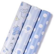 Papel de embrulho MAYPLUSS Blue Elephant Baby Shower 3 rolos Papel de embrulho MAYPLUSS Blue Elephant Baby Shower 3 rolos