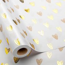 Papel de embrulho MAYPLUSS Foil Hearts 43cm x 10m Golden Heart Papel de embrulho MAYPLUSS Foil Hearts 43cm x 10m Golden Heart