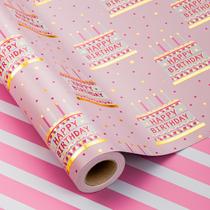 Papel de embrulho MAYPLUSS Pink Birthday 43cm x 10m Metálico Papel de embrulho MAYPLUSS Pink Birthday 43cm x 10m Metálico