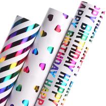 Papel de embrulho Ribbli Birthday Iridescent 3 rolos de 4m² no total