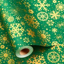 Papel de embrulho verde de Natal Flyhill 43x10m Gold Snowflake Papel de embrulho verde de Natal Flyhill 43x10m Gold Snowflake