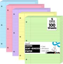 Papel de folha solta Koogel, 5 cores, 500 folhas de largura, pautado