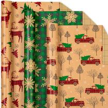 Papel de Natal Yarcony Kraft para embrulho de presente 17x305cm 3 rolos Papel de Natal Yarcony Kraft para embrulho de presente 17x305cm 3 rolos