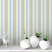 Papel de Parede 10 Metros Autocolante Listrado em Azul Cinza e Creme