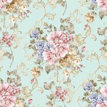 Papel de Parede 10 Metros Flores Rosas e Roxa com Fundo Verde Marinho Papel de Parede 10 Metros Flores Rosas e Roxa com Fundo Verde Marinho