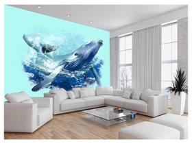 Papel De Parede 3D Animais Baleia Azul Pulando 3,5M Anm294 Papel De Parede 3D Animais Baleia Azul Pulando 3,5M Anm294