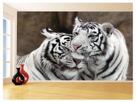 Papel De Parede 3D Animais Casal Tigres Branco 3,5M Anm570 - Você Decora
