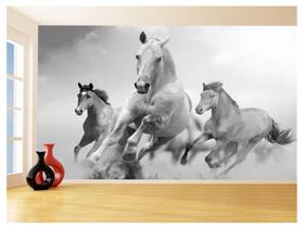 Papel De Parede 3D Animais Cavalos Correndo Céu 3,5M Anm303