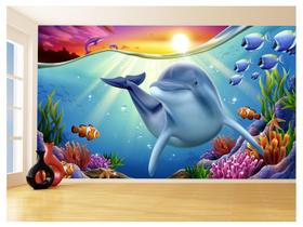 Papel De Parede 3D Animais Golfinho Mar 3,5M Anm438