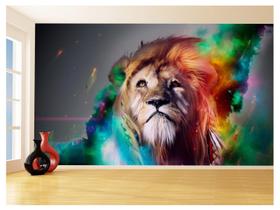 Papel De Parede 3D Animais Leão Colorido Arte 3,5M Anm281