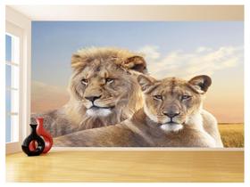 Papel De Parede 3D Animais Leão Família Casal 3,5M Anm507