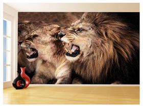 Papel De Parede 3D Animais Leão Família Casal 3,5M Anm540