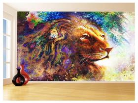 Papel De Parede 3D Animais Leão Rosto Estrelas 3,5M Anm442
