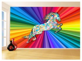 Papel De Parede 3D Animais Pop Art Cavalo Cores 3,5M Pxa316