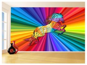 Papel De Parede 3D Animais Pop Art Cavalo Cores 3,5M Pxa317