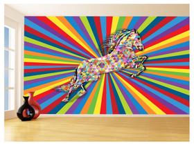 Papel De Parede 3D Animais Pop Art Cavalo Cores 3,5M Pxa320