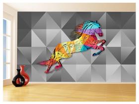 Papel De Parede 3D Animais Pop Art Cavalo Cores 3,5M Pxa337