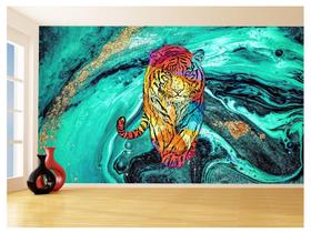 Papel De Parede 3D Animais Pop Art Tigre Felino 3,5M Pxa113