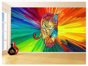 Papel De Parede 3D Animais Pop Art Tigre Felino 3,5M Pxa121