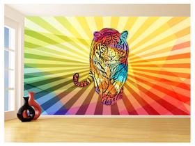 Papel De Parede 3D Animais Pop Art Tigre Felino 3,5M Pxa124