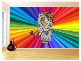 Papel De Parede 3D Animais Pop Art Tigre Felino 3,5M Pxa129