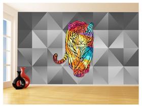 Papel De Parede 3D Animais Pop Art Tigre Felino 3,5M Pxa149