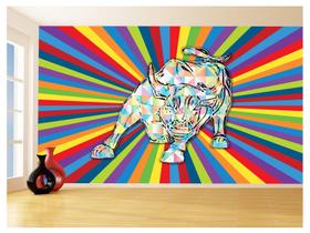 Papel De Parede 3D Animais Pop Art Touro Bull 3,5M Pxa188