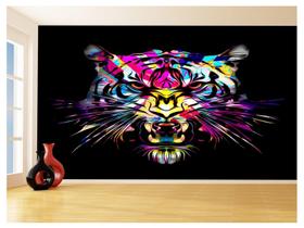 Papel De Parede 3D Animais Tigre Rosto Arte Cor 3,5M Anm569