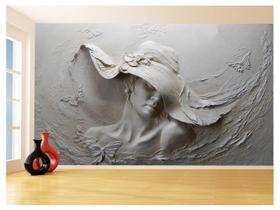 Papel De Parede 3D Arte Mulher Chapéu Pintura 3,5M Tra128