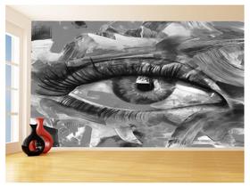 Papel De Parede 3D Arte Olho Preto Branco Rosto 3,5M Tra136