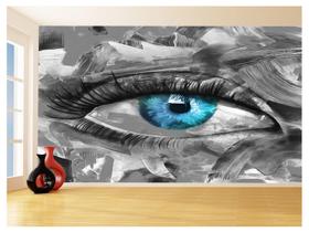 Papel De Parede 3D Arte Olho Preto Branco Rosto 3,5M Tra48 Papel De Parede 3D Arte Olho Preto Branco Rosto 3,5M Tra48