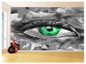 Papel De Parede 3D Arte Olho Preto Branco Rosto 3,5M Tra69