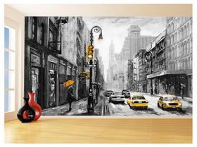 Papel De Parede 3D Arte Pintura Nova York Taxi 3,5M Tra116