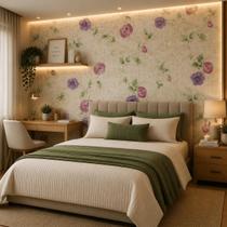 Papel De Parede 3D Autocolante Floral 10m x 45cm Adesivo Decorativo Para Sala Quarto Cozinha Corredor Casa Lavável Moderno