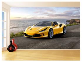 Papel De Parede 3D Carro Ferrari Amarela Fundo 3,5M Car122