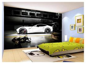 Papel De Parede 3D Carro Ferrari Branca Garagem 3,5M Car104