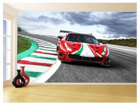 Papel De Parede 3D Carro Ferrari Vermelha Pista 3,5M Car113