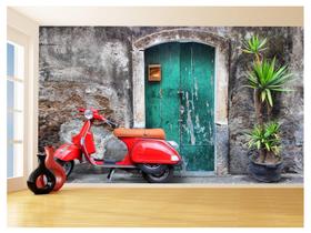 Papel De Parede 3D Cidade Européia Retrô Vespa 3,5M Ncd366